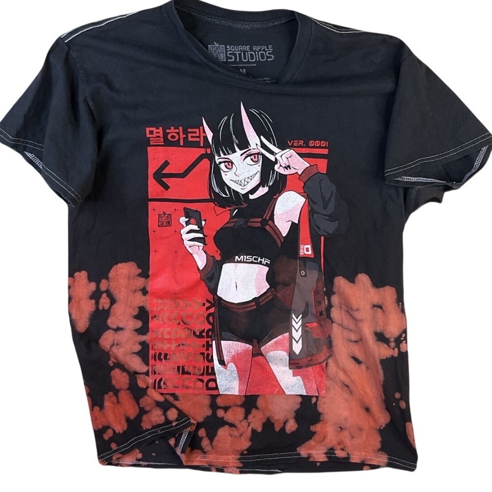 Square Apple Studios Anime Graphic T-Shirt Mens Sz M Black Cotton Tee Rare